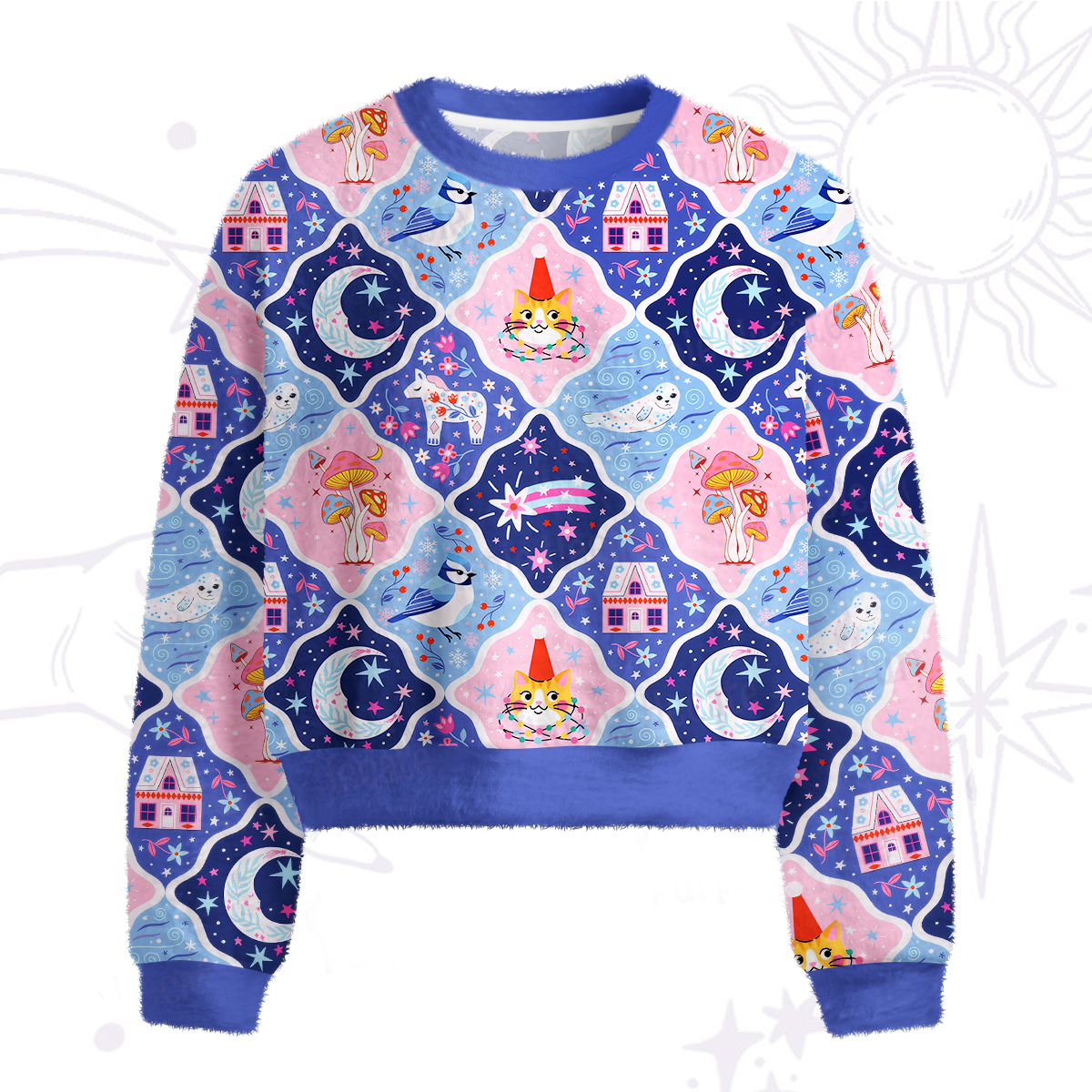 Purplehecate Dreamy Moonlight Fairy Tale Fuzzy Crewneck Sweater