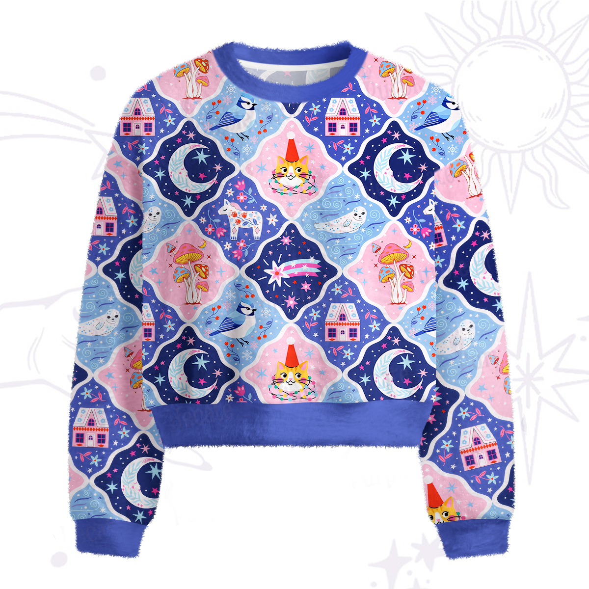 Purplehecate Dreamy Moonlight Fairy Tale Fuzzy Crewneck Sweater