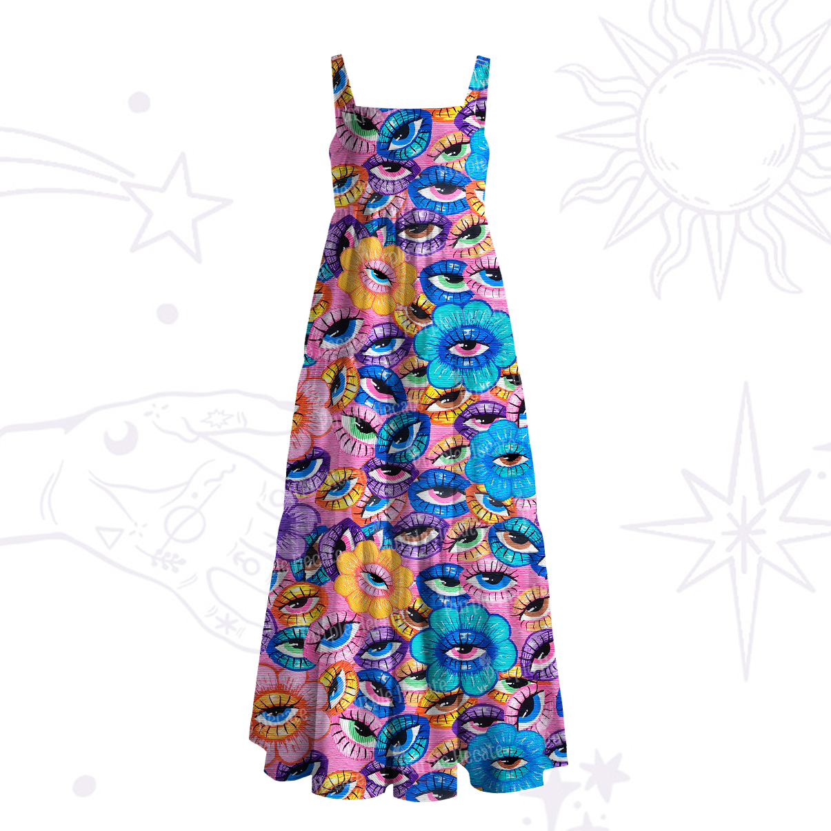 Purplehecate Psyche Eyes Wide Straps Maxi Dress