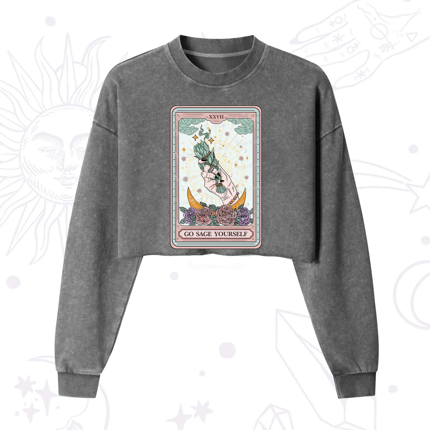 Purplehecate The Go Sage Yourself Tarot Cropped Washed Sweatshirt