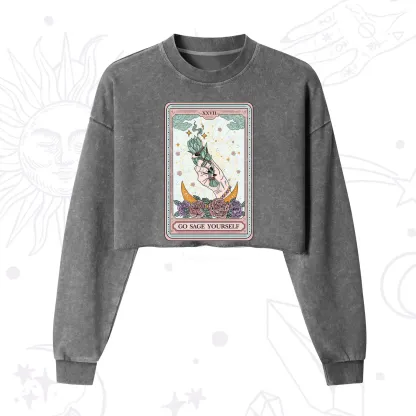 Purplehecate The Go Sage Yourself Tarot Cropped Washed Sweatshirt