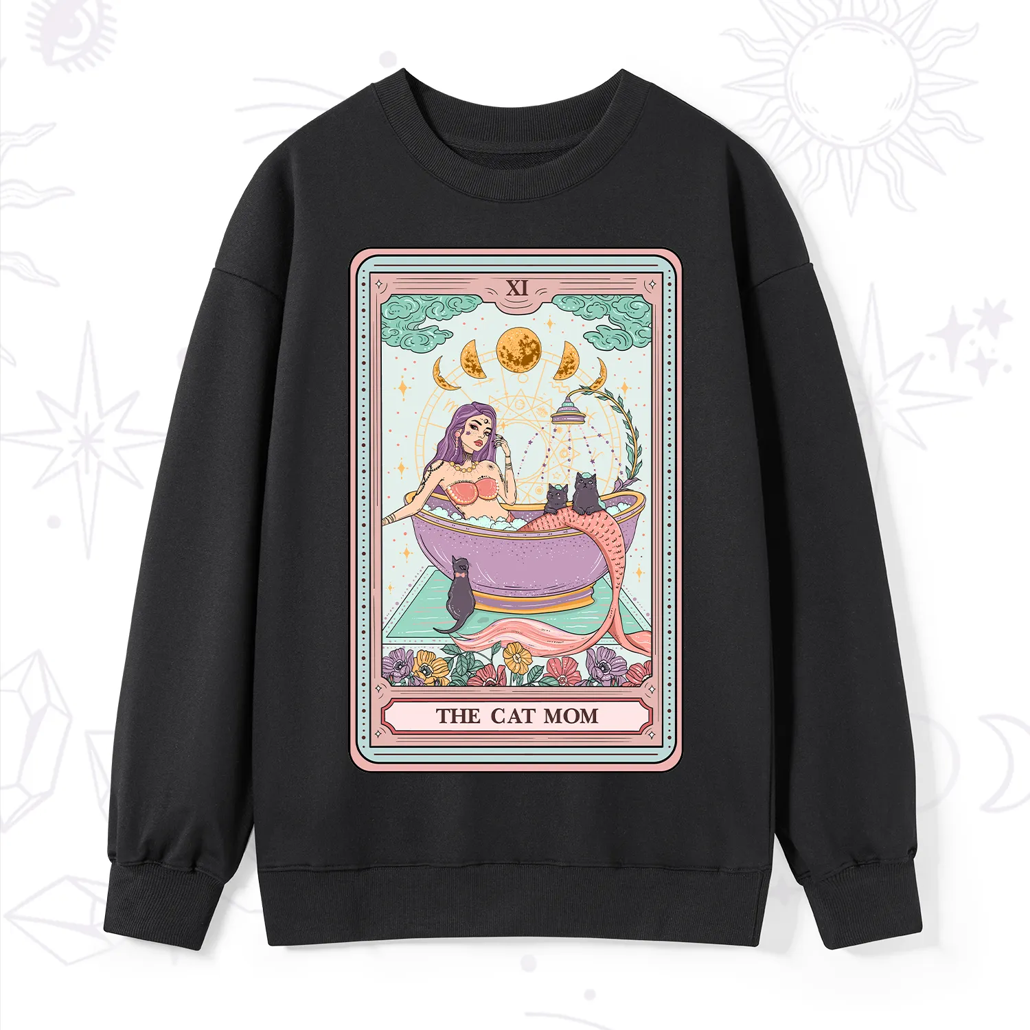 Purplehecate The Cat Mermaid Mom Tarot Card Sweatshirt