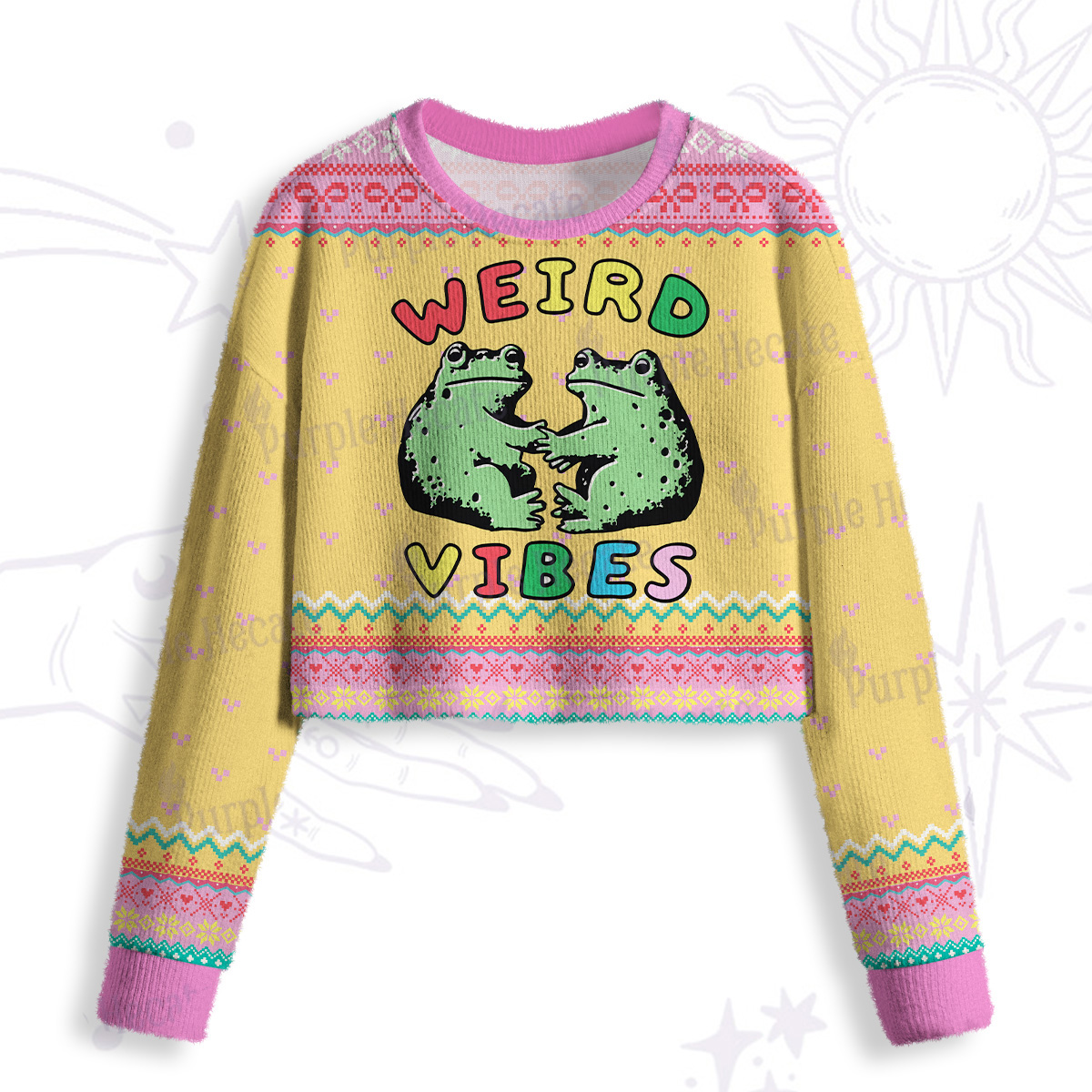 Purplehecate Weird Frog Vibes Crop Fuzzy Ugly Sweatshirt
