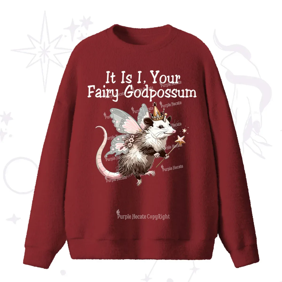 Purplehecate It Is I Your Fairy Godpossum Fuzzy Ugly Sweater