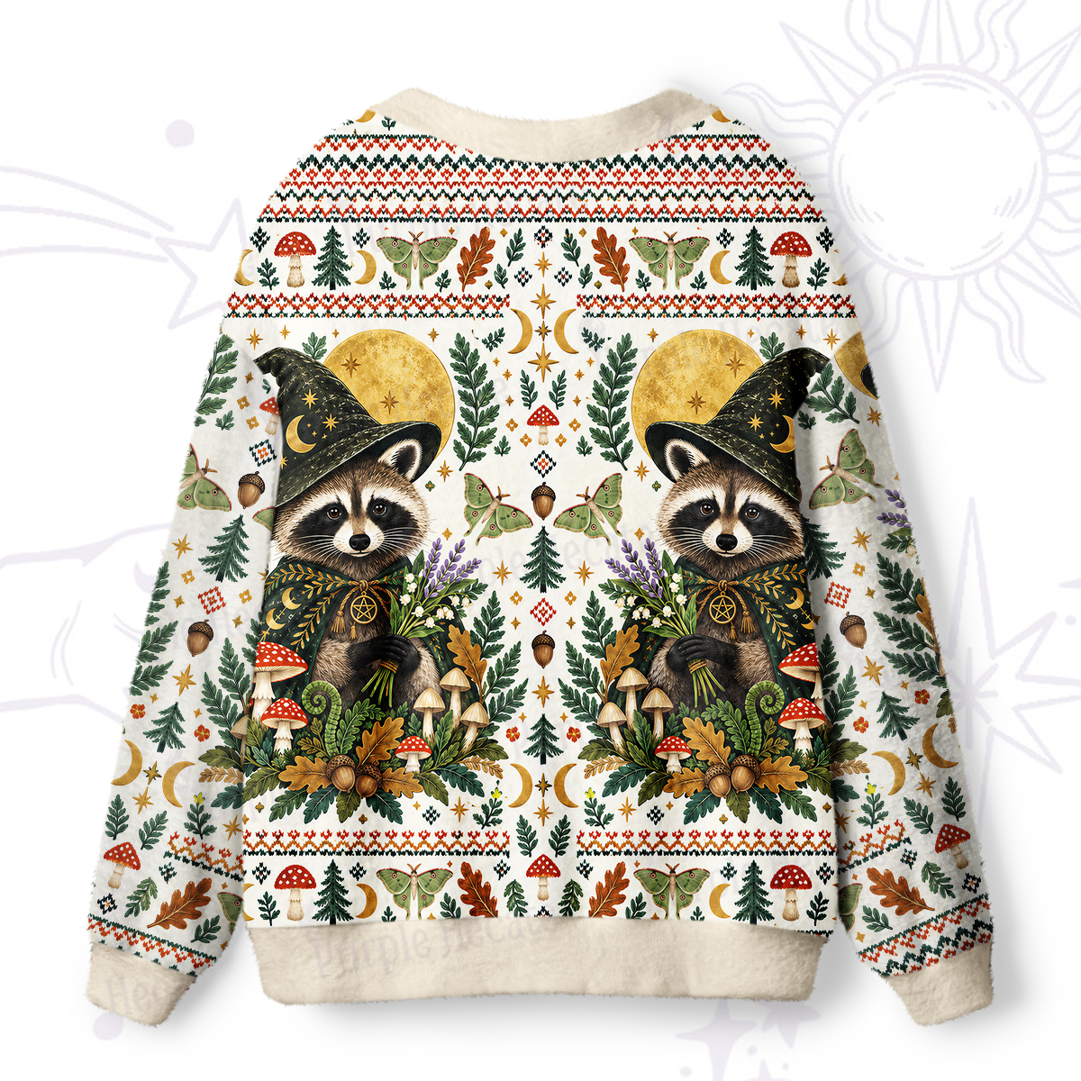 Purplehecate Forest Wizard Raccoon Ugly Cardigan Sweaters