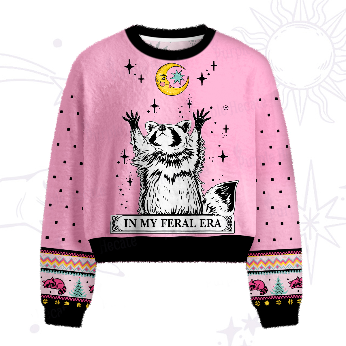 Purplehecate In My Feral Era Raccoon Fuzzy Crewneck Sweater