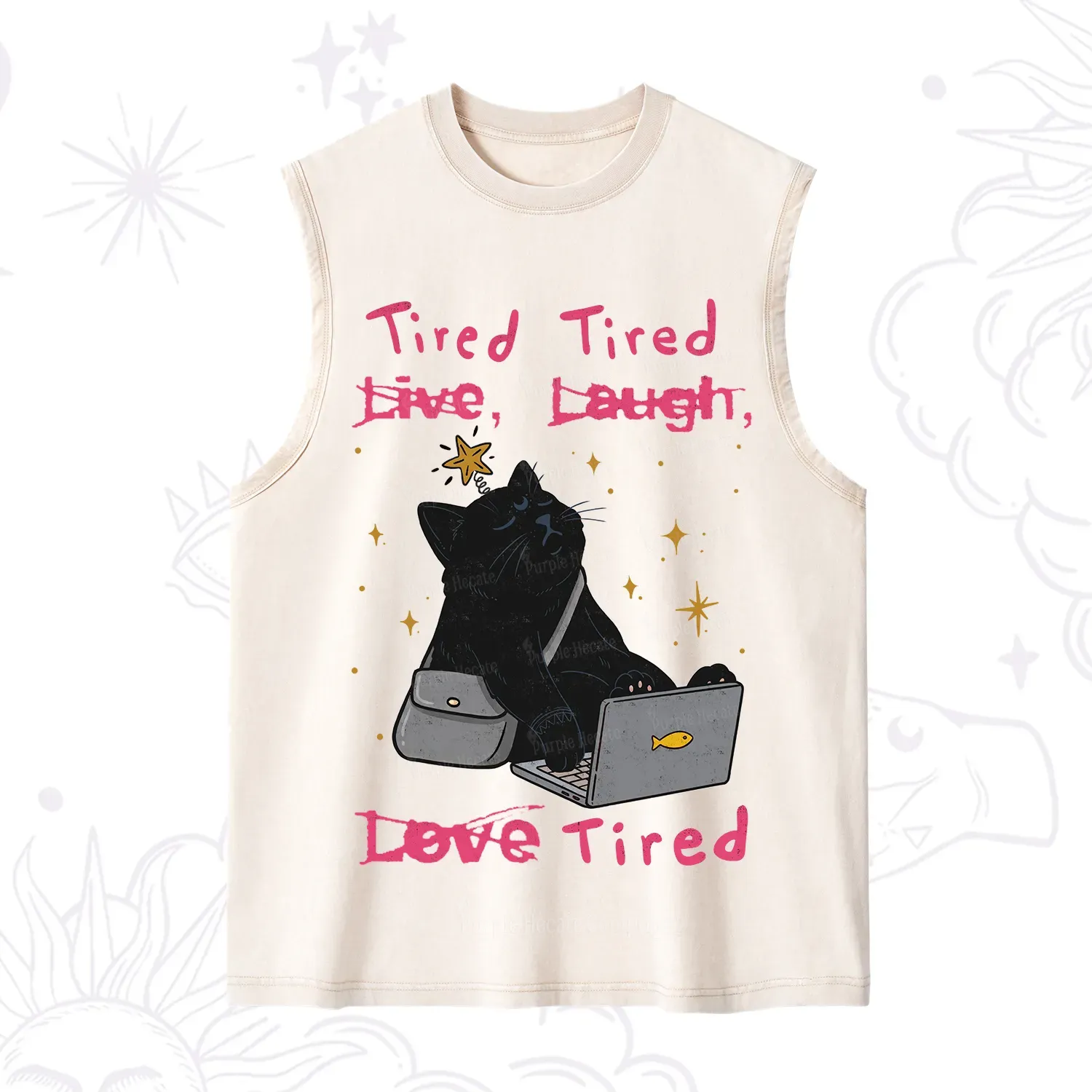 Purplehecate Tired Cat Washed Tank