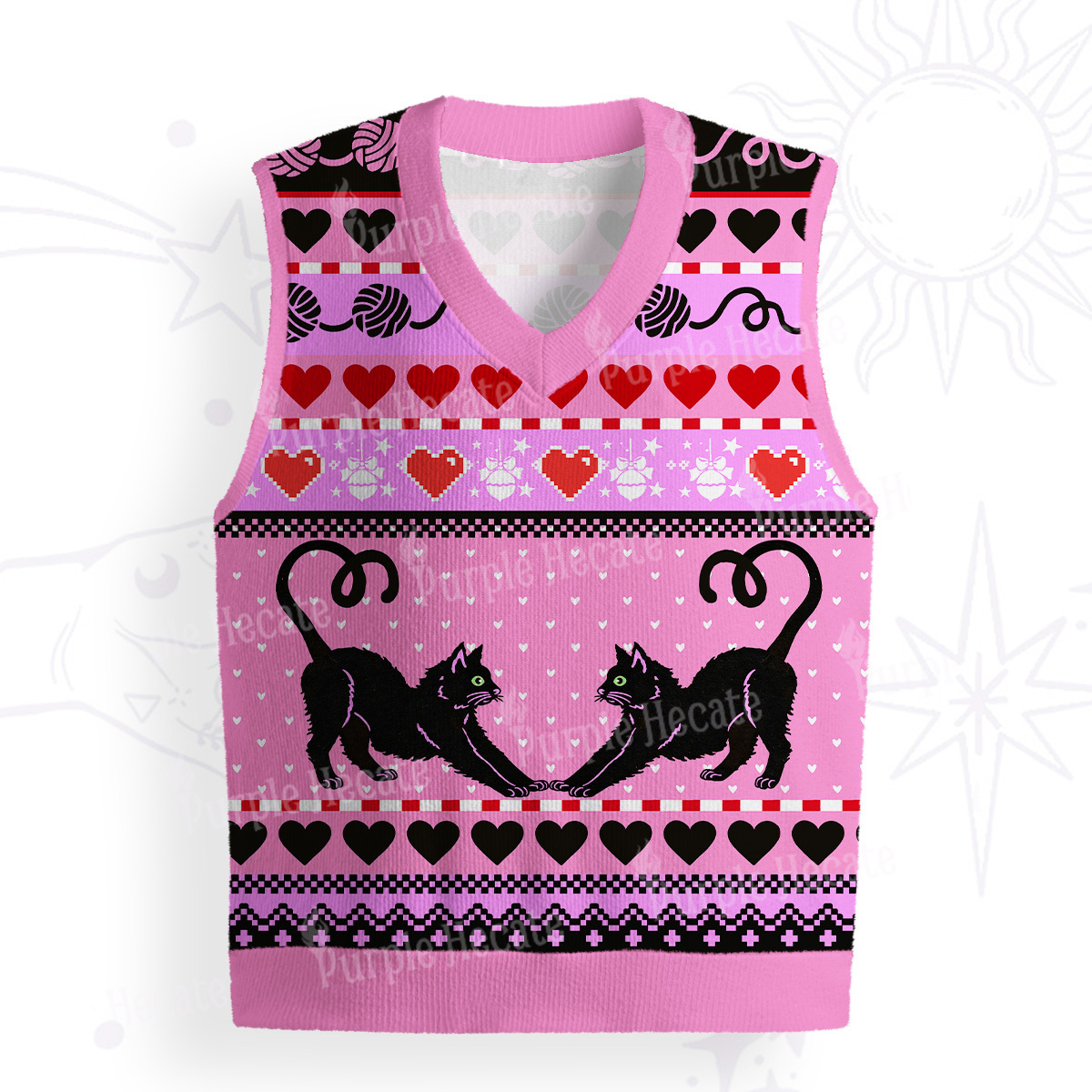 Purplehecate Sweet Black Cat Ugly Sweater Vest