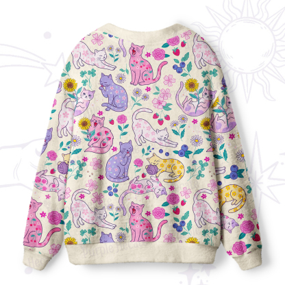 Purplehecate Lazy Day Garden Cats Ugly Cardigan Sweaters