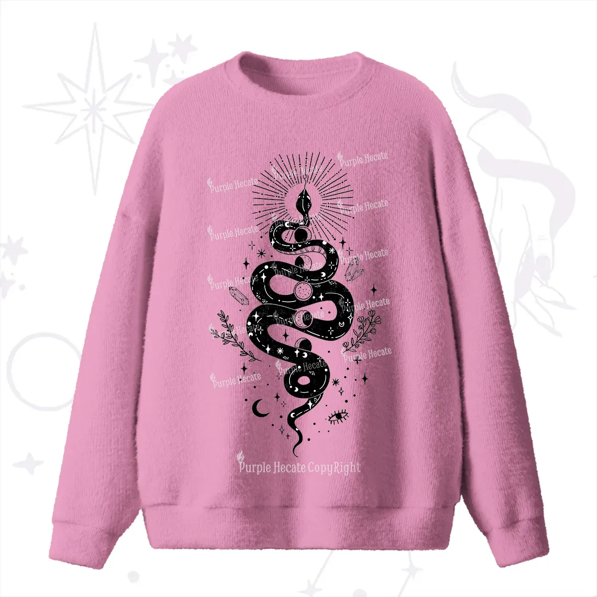 Purplehecate Mystical Moon Phases Snake Fuzzy Ugly Sweater