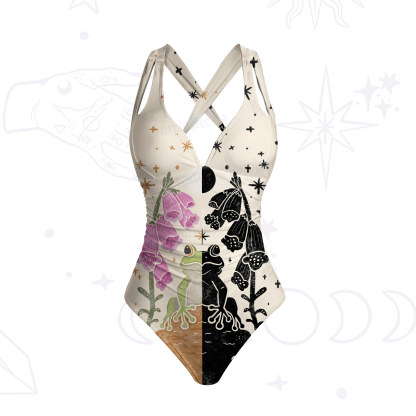 Purplehecate Dual-Tone Frog Garden One-Piece Swimsuit