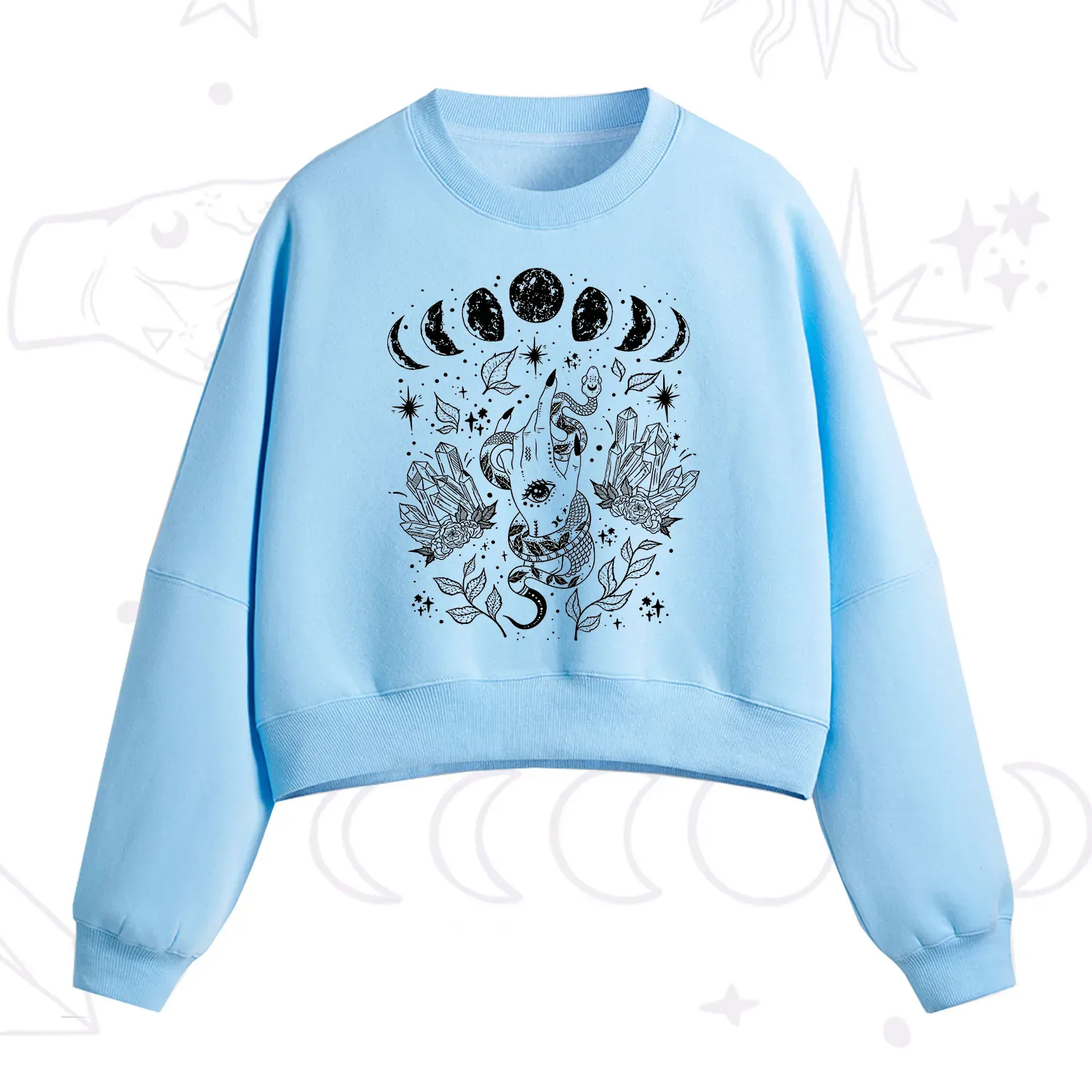 Purplehecate Reach For The Moon Fleece Cropped Sweatshirt