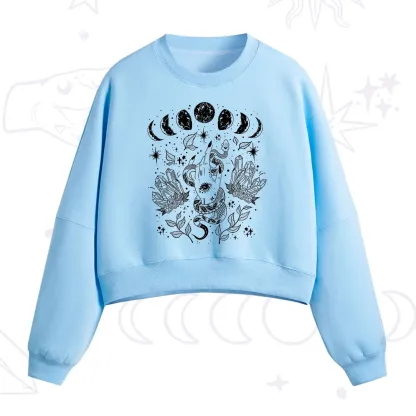 Purplehecate Reach For The Moon Fleece Cropped Sweatshirt