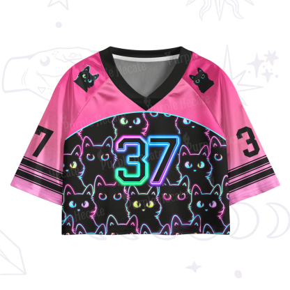 Purplehecate Neon Glow Stacked Cats Crop Jersey Top