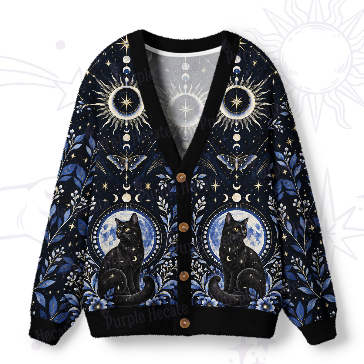 Purplehecate Lunar Oracle Witch's Cat Ugly Cardigan Sweaters
