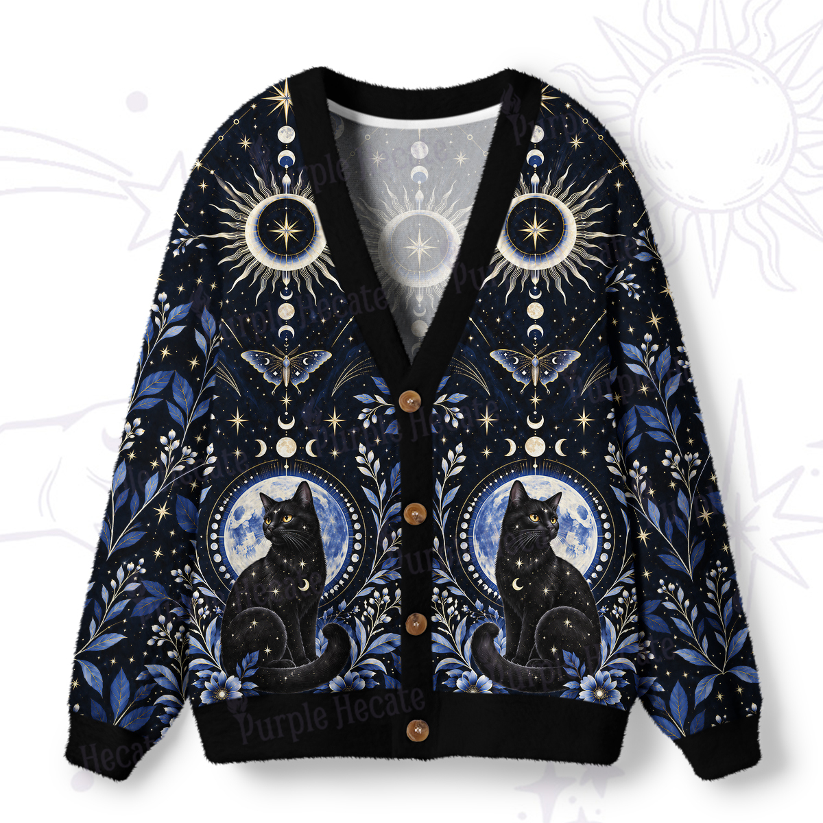 Purplehecate Lunar Oracle Witch's Cat Ugly Cardigan Sweaters