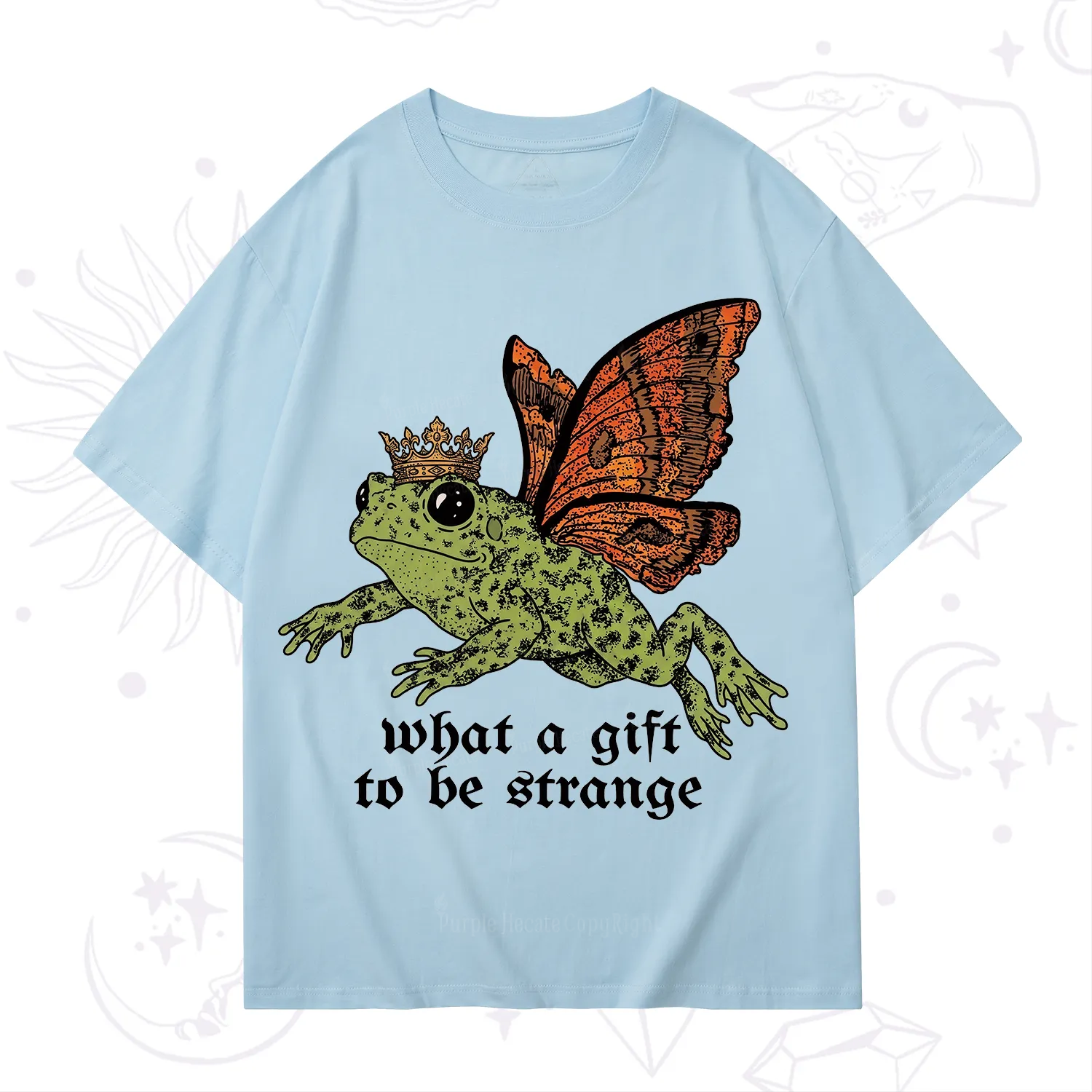 Purplehecate What a Gift to Be Strange Cat Frog T-Shirt