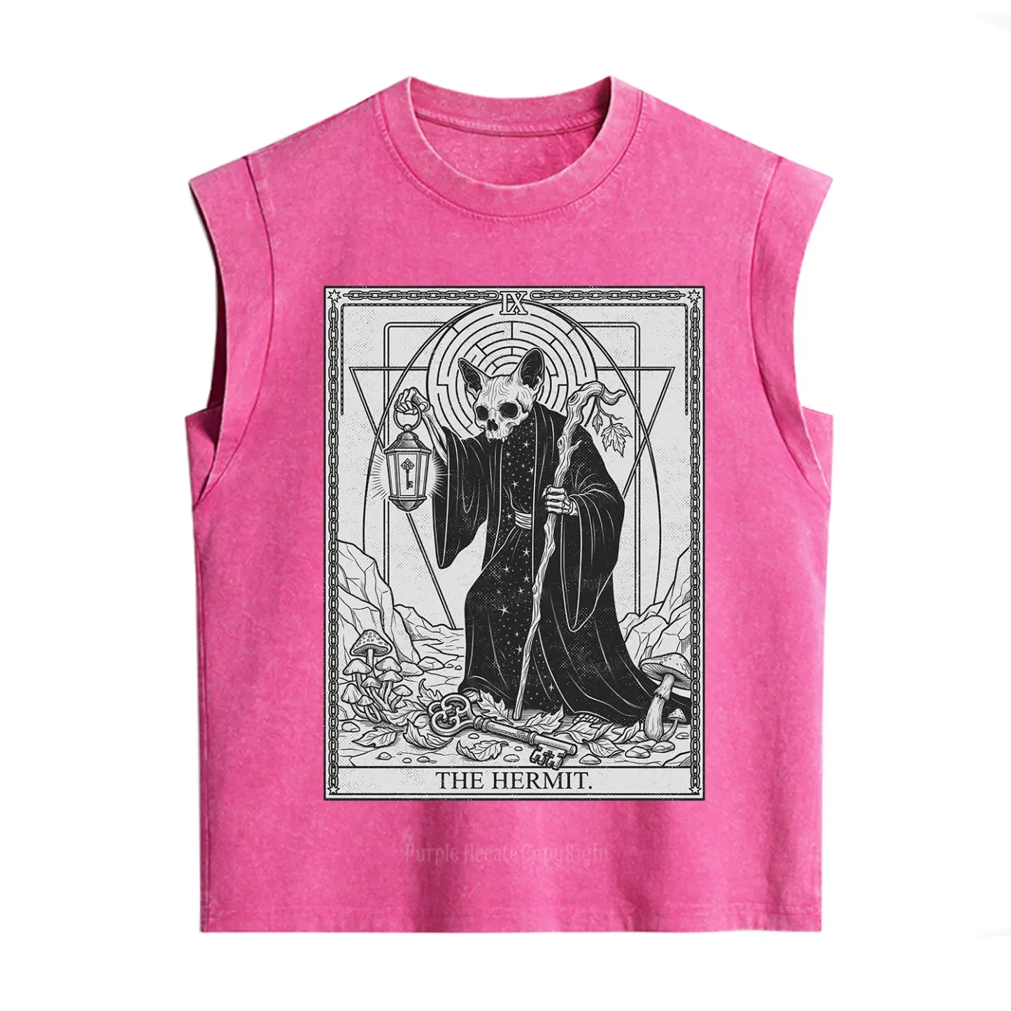 Purplehecate The Hermit Skeleton Cat Tarot Vintage Washed Tank