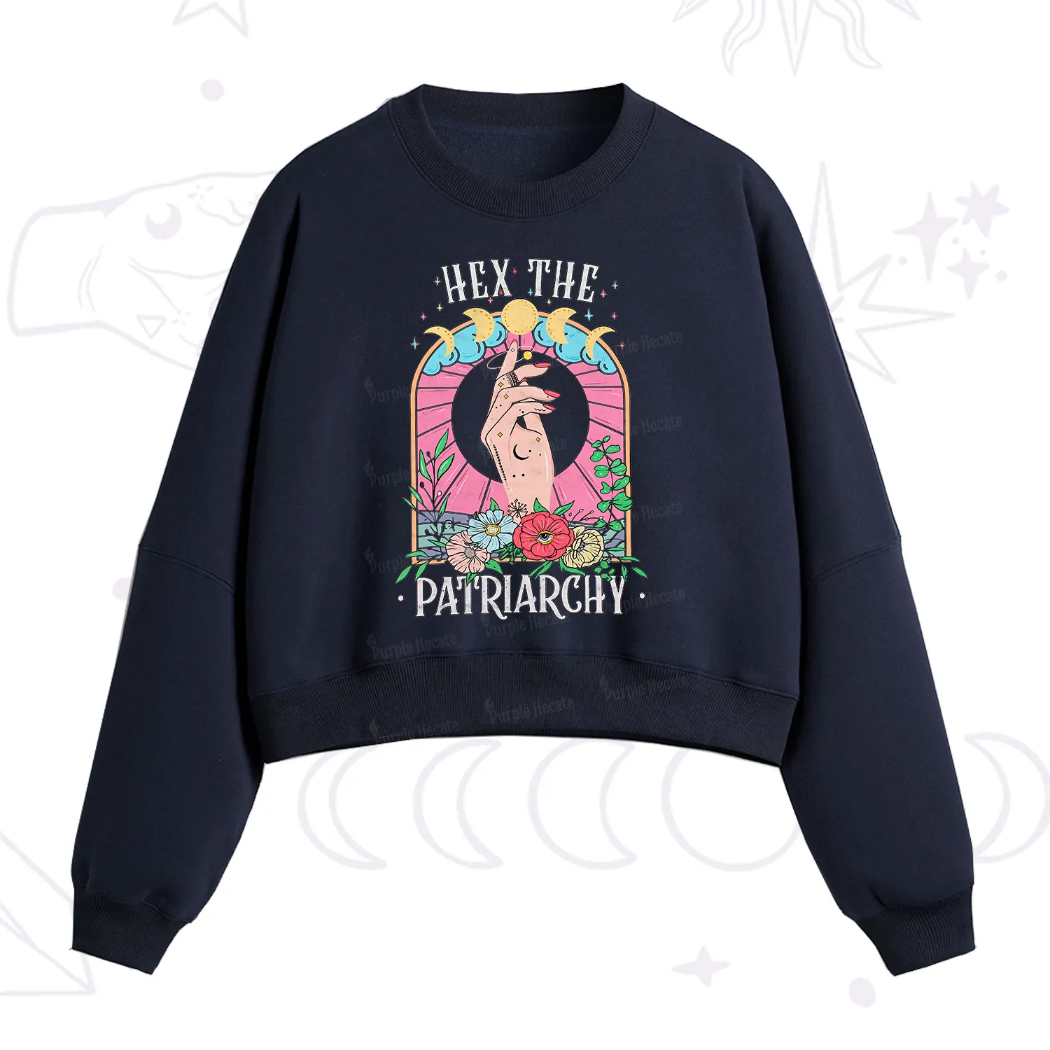Purplehecate Hex The Patriarchy Fleece Cropped Sweatshirt