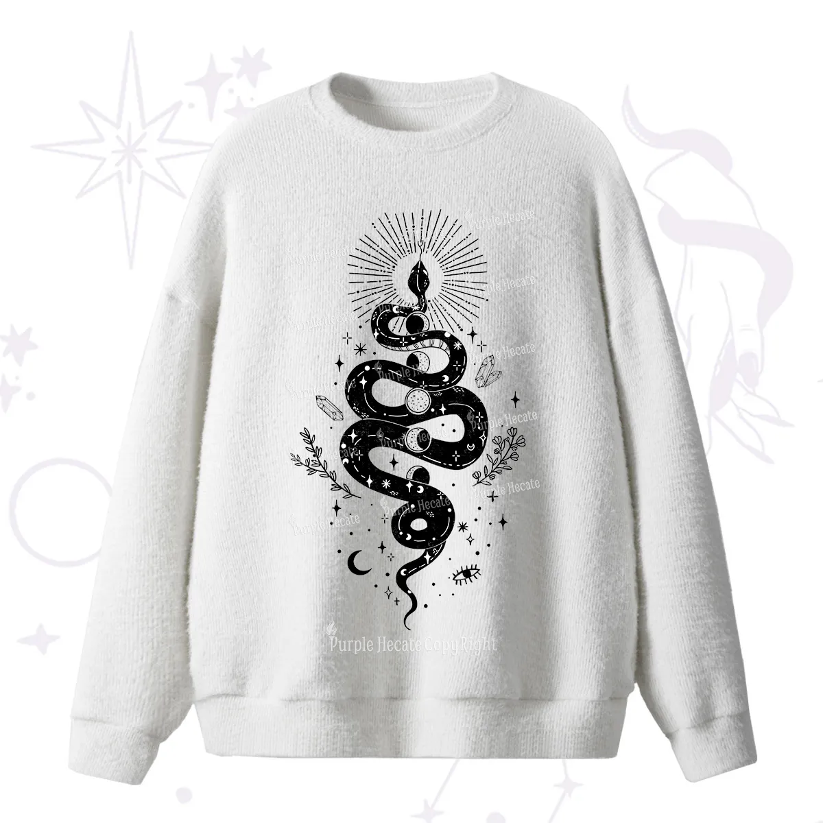 Purplehecate Mystical Moon Phases Snake Fuzzy Ugly Sweater