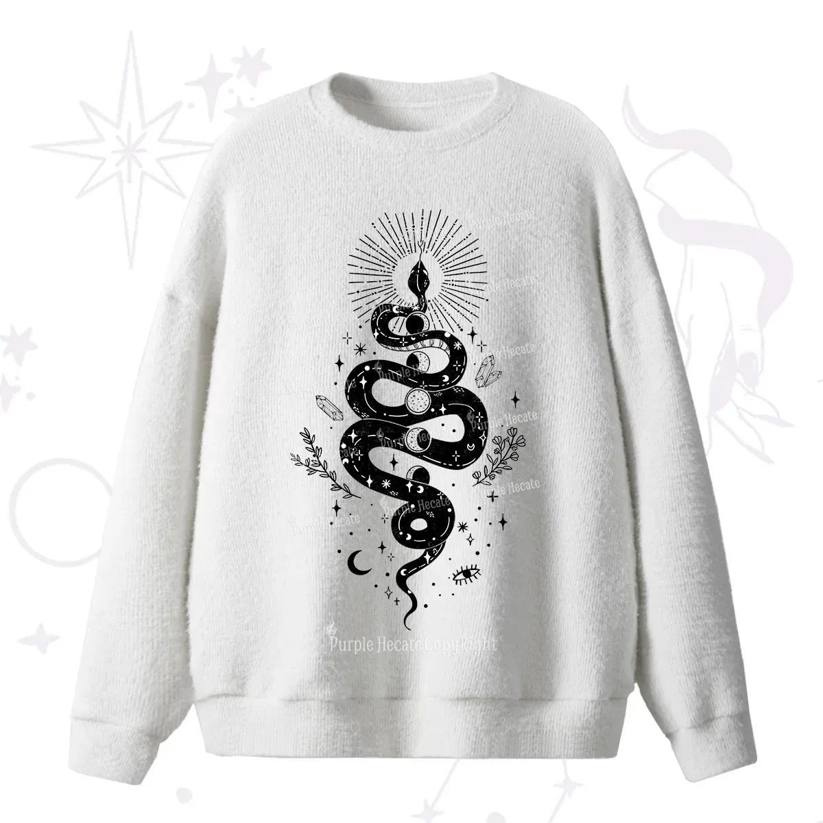 Purplehecate Mystical Moon Phases Snake Fuzzy Ugly Sweater
