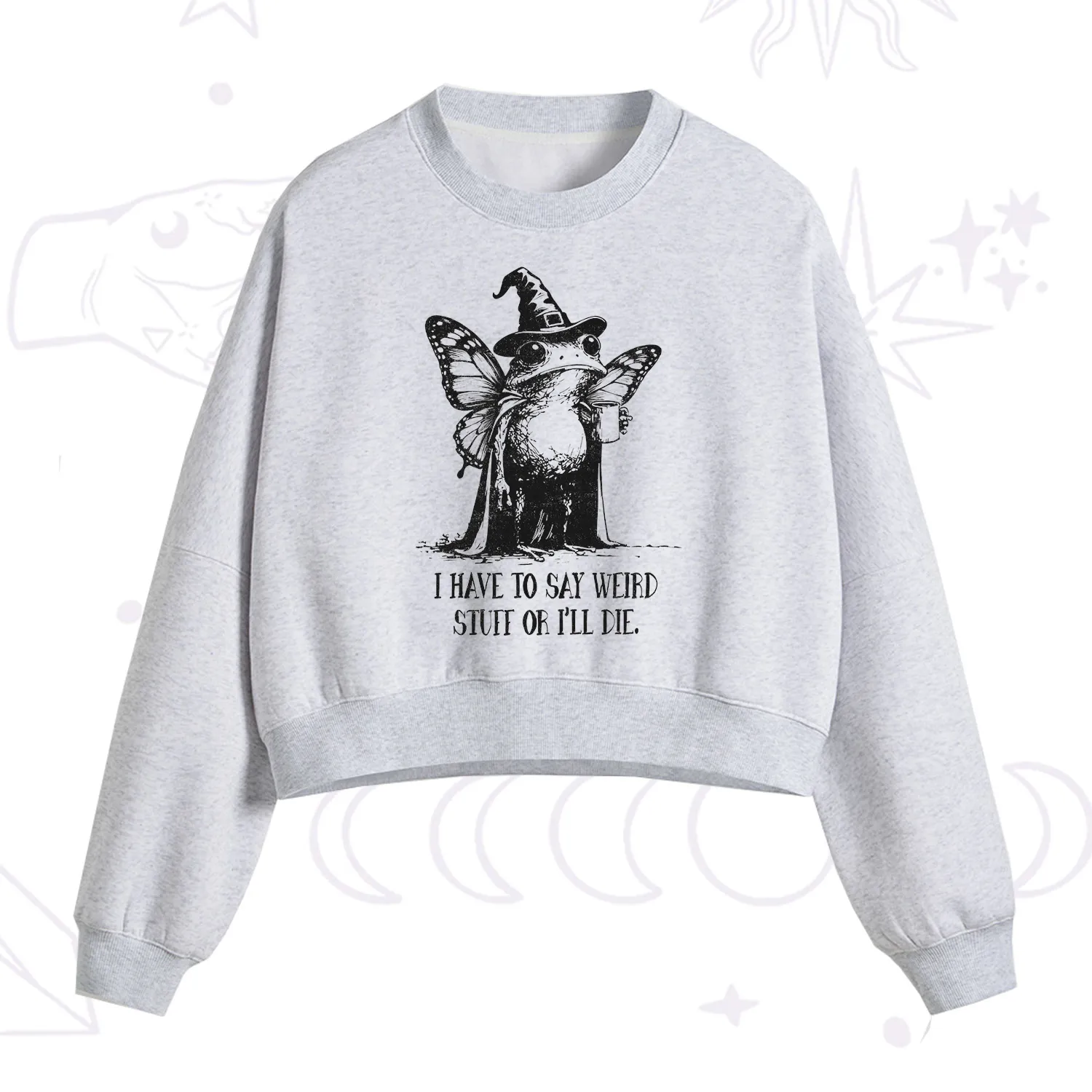 Purplehecate I Have to Say Weird Stuff Or I'll Die Fleece Cropped Sweatshirt