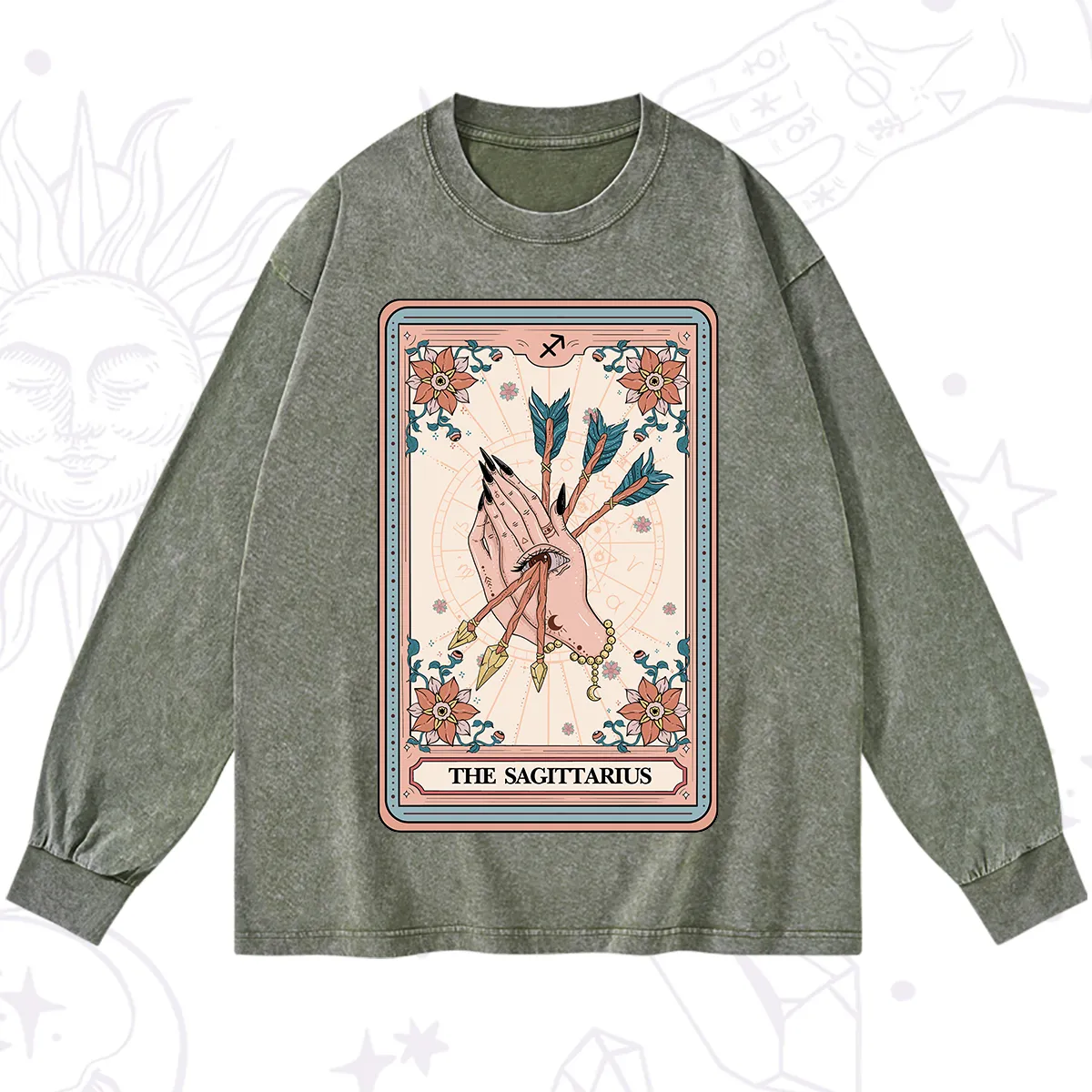 Purplehecate The Sagittarius Tarot Card Washed Long Sleeve Shirt
