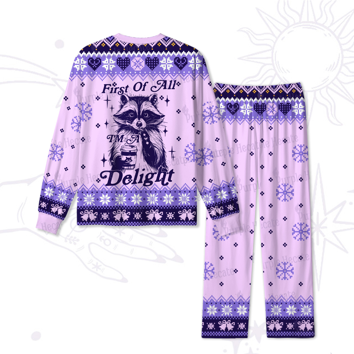 Purplehecate First Of All I'm A Delightful Funny Raccoon Christmas Pajamas