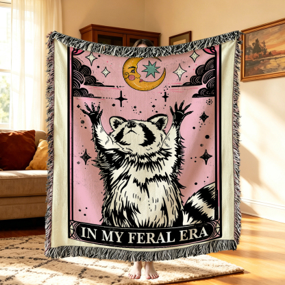 Purplehecate The In My Feral Era Tarot Raccoon Woven Tapestry Blanket