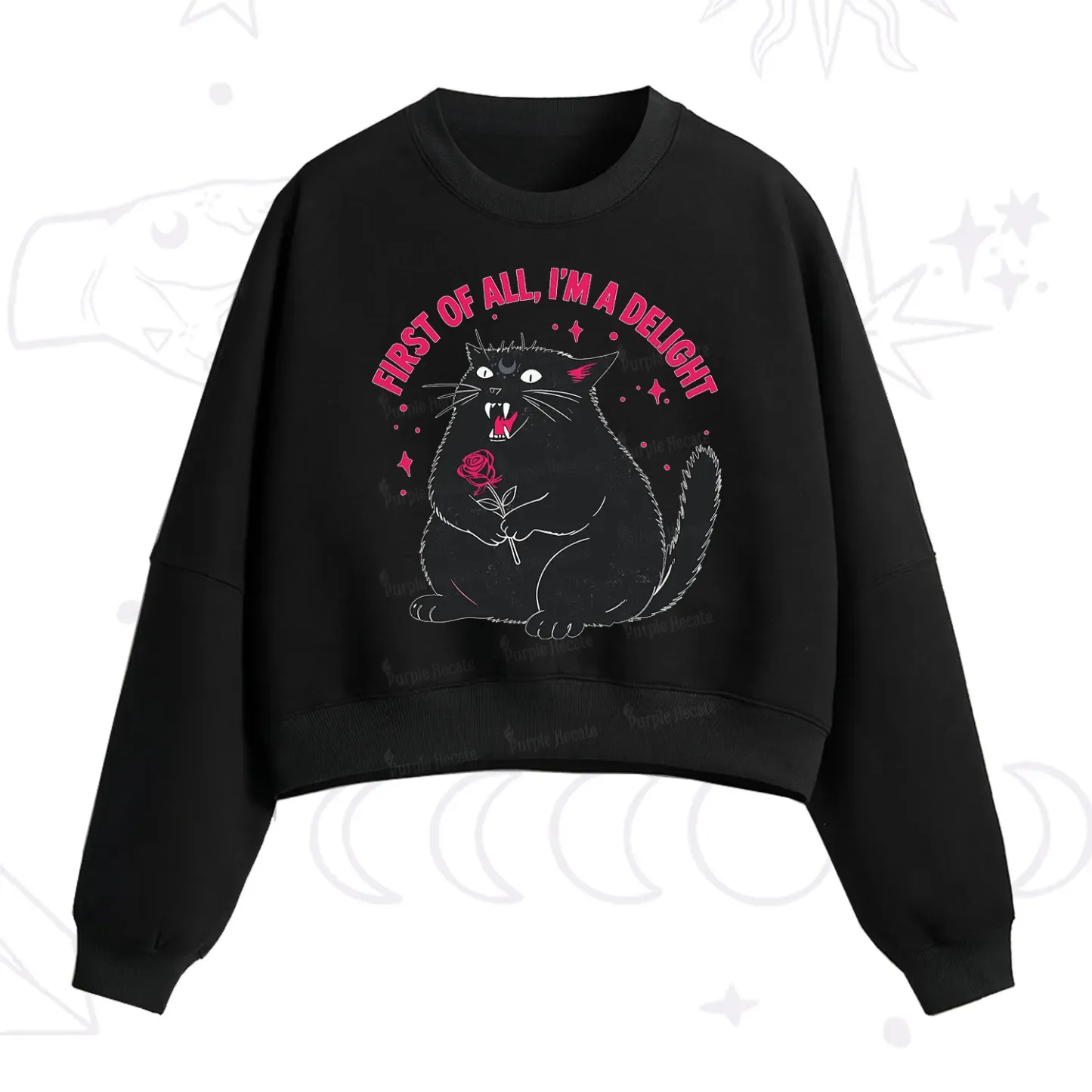 Purplehecate First Of All I'm A Delight Cat Fleece Cropped Sweatshirt
