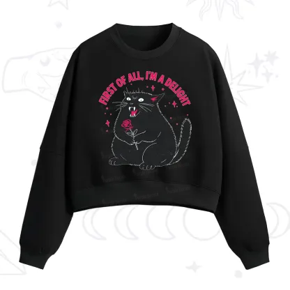 Purplehecate First Of All I'm A Delight Cat Fleece Cropped Sweatshirt