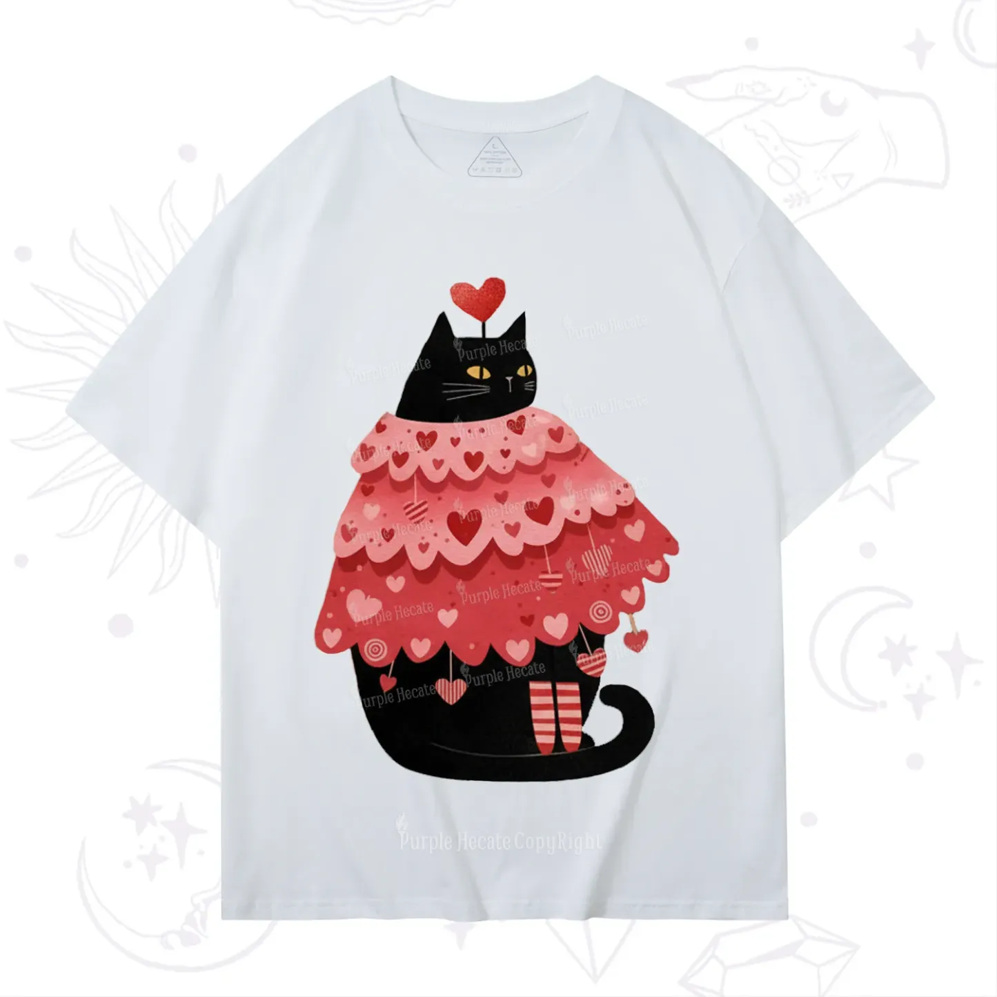 Purplehecate Funny Black Cat in Heart Dress Valentine T-Shirt