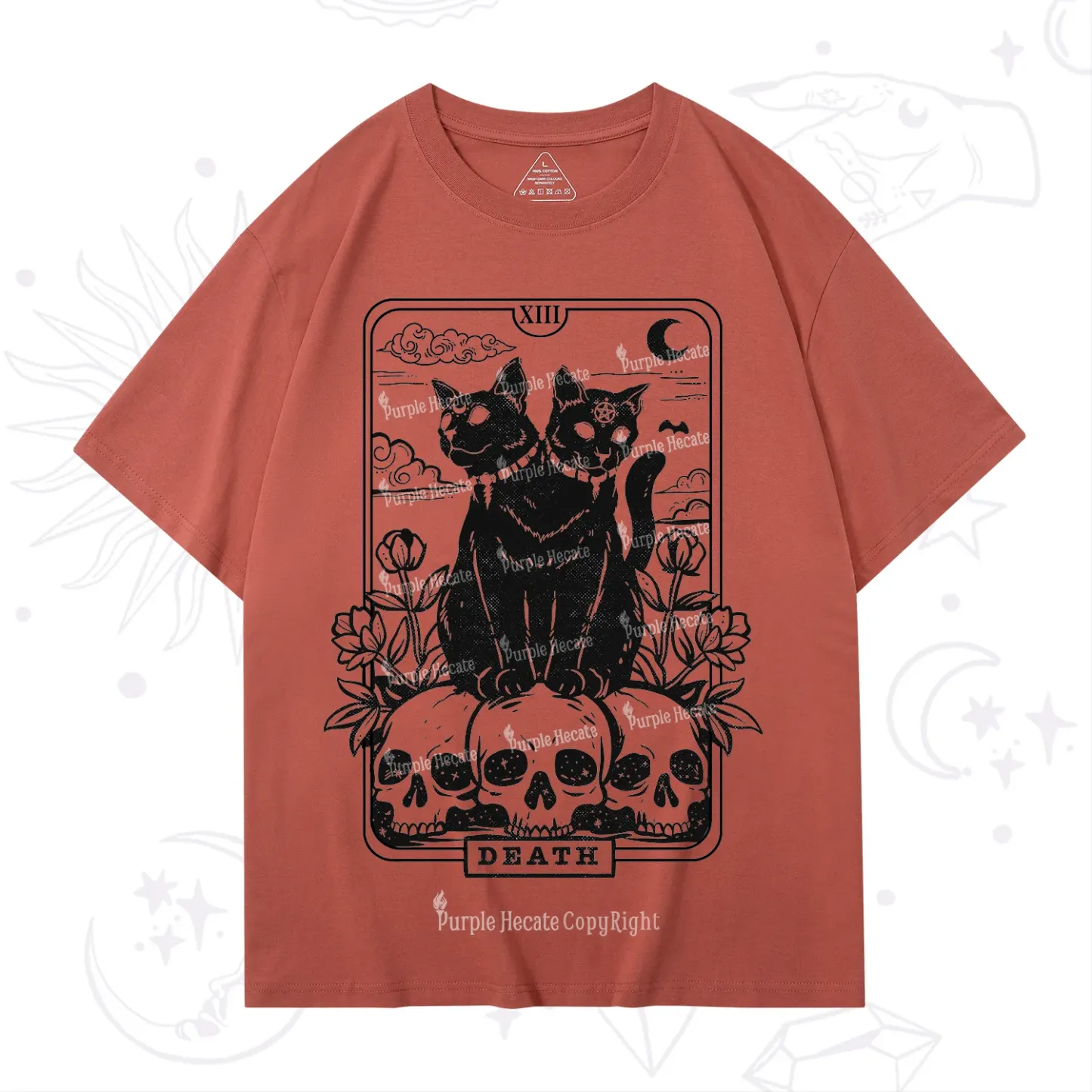 Purplehecate The Black Cat Death Tarot Card T-Shirt