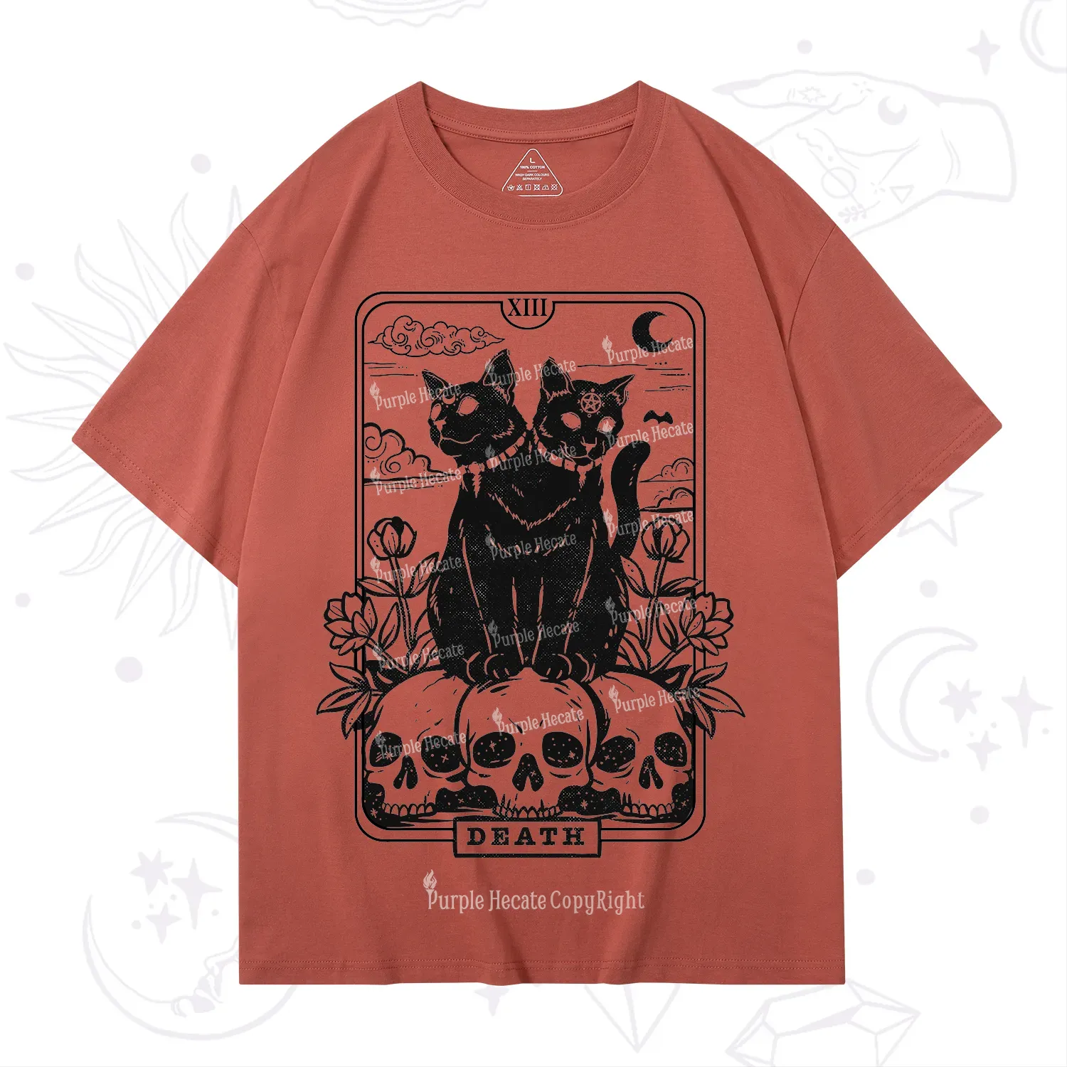 Purplehecate The Black Cat Death Tarot Card T-Shirt