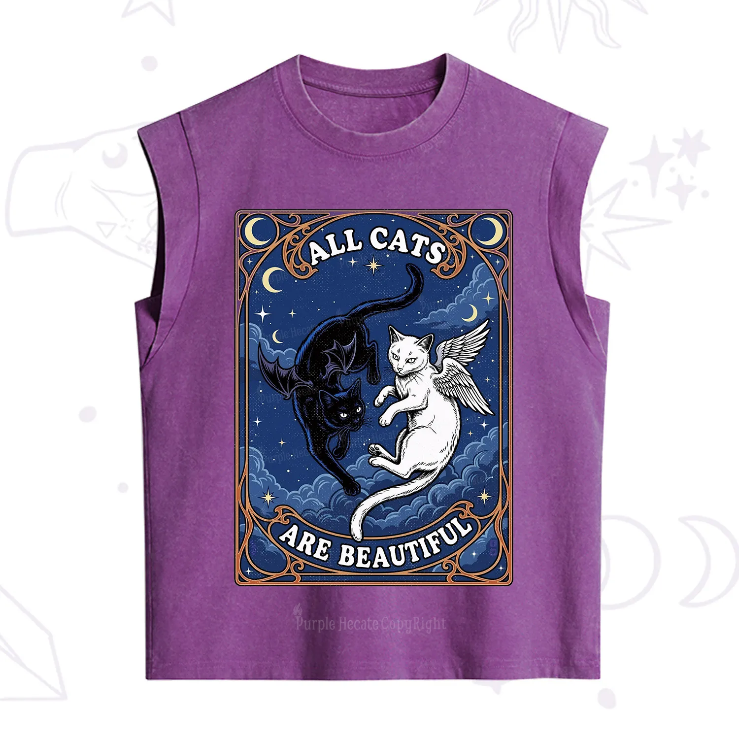 Purplehecate Angel & Devil Cat Vintage Washed Tank