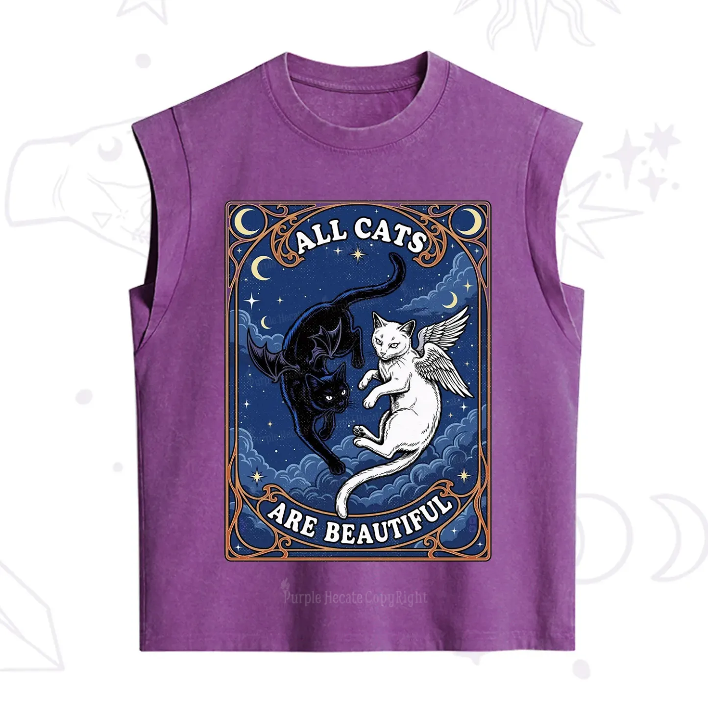 Purplehecate Angel & Devil Cat Vintage Washed Tank