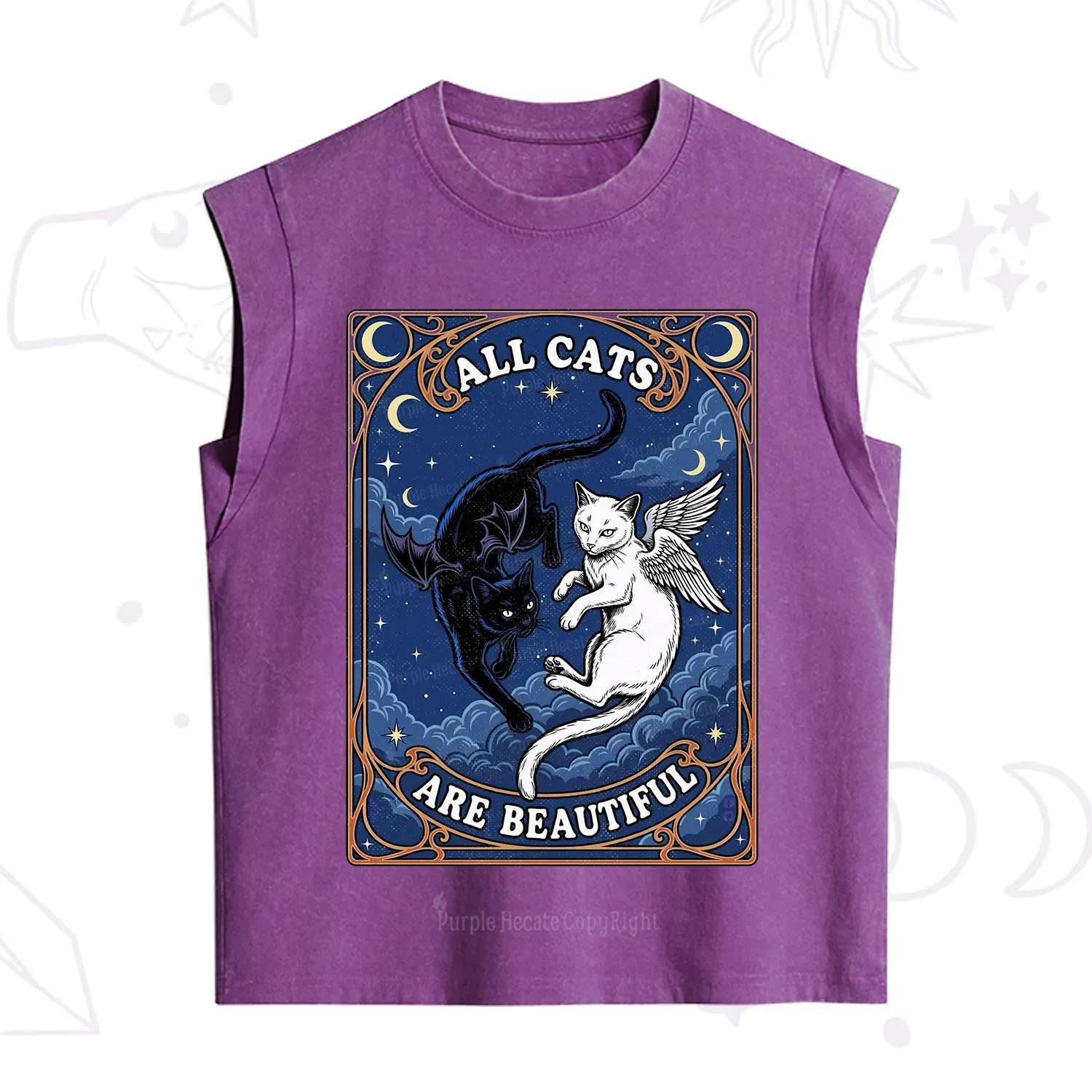 Purplehecate Angel & Devil Cat Vintage Washed Tank