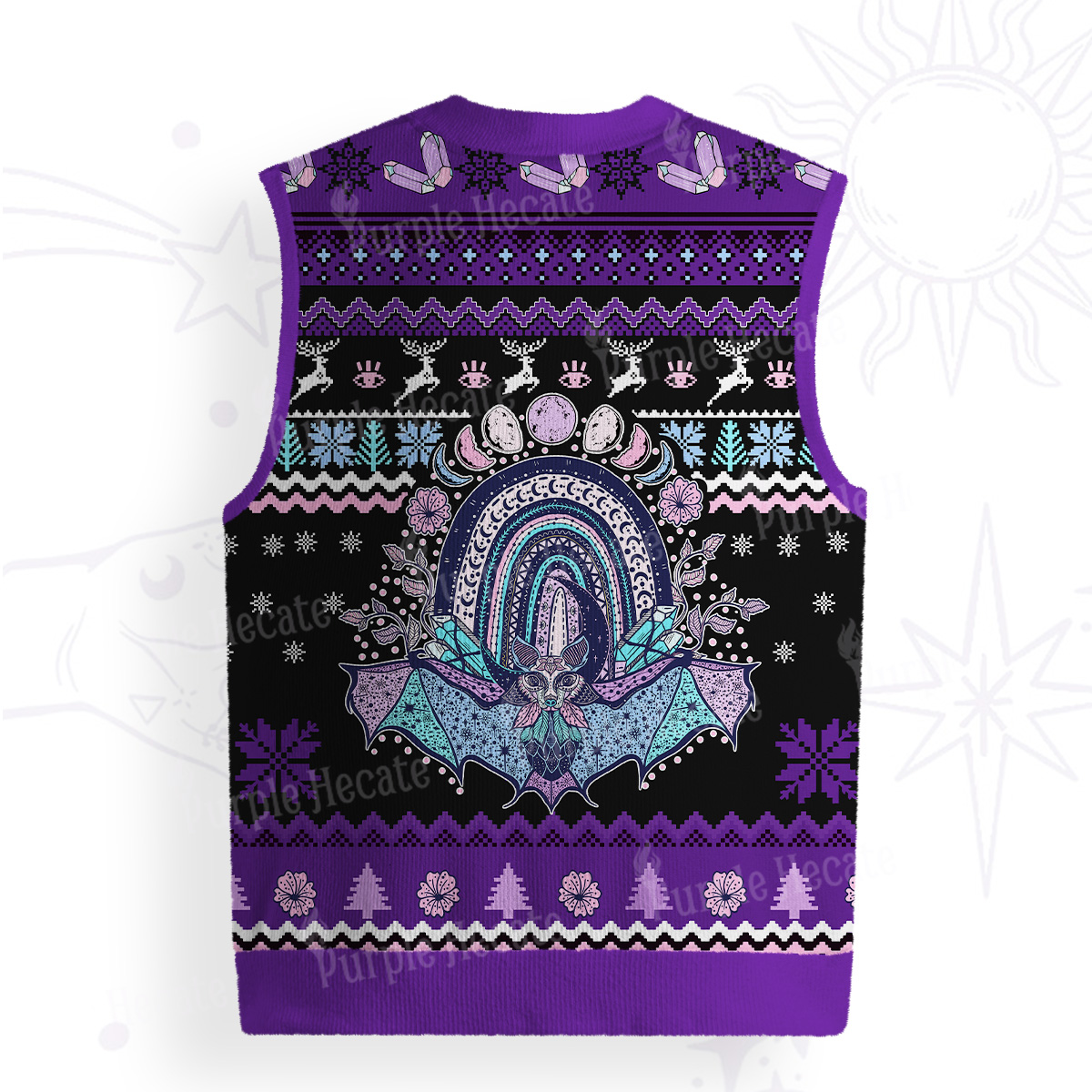 Purplehecate Moon Phase Bat Ugly Sweater Vest