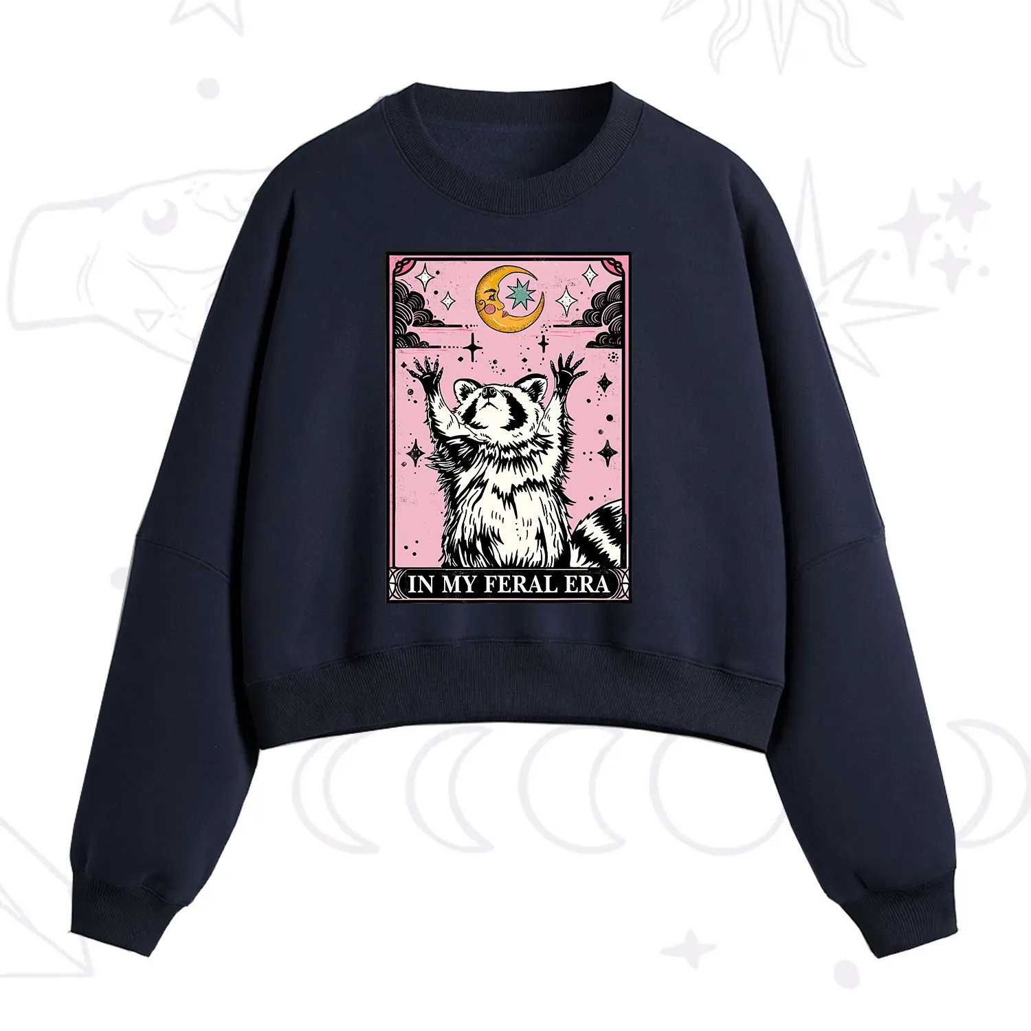 Purplehecate The In My Feral Era Tarot Raccoon Fleece Cropped Sweatshirt