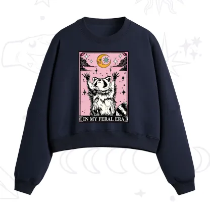 Purplehecate The In My Feral Era Tarot Raccoon Fleece Cropped Sweatshirt