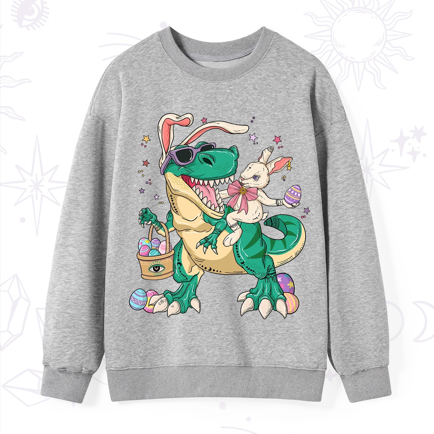 Purplehecate Easter Bunny Riding Dinosaur Sweatshirt