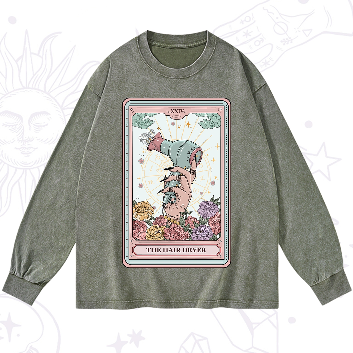 Purplehecate The Hair Dryer Life Tarot Washed Long Sleeve Shirt