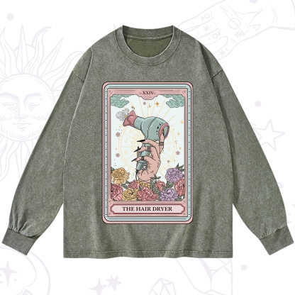 Purplehecate The Hair Dryer Life Tarot Washed Long Sleeve Shirt