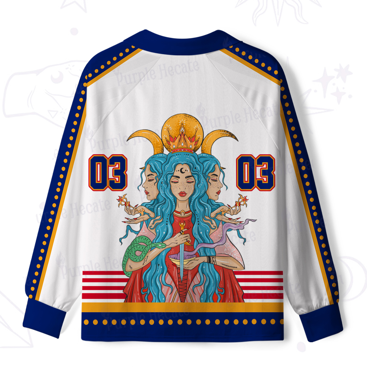 Purplehecate Triple Moon Goddess Hecate Long Sleeve Jersey Shirt