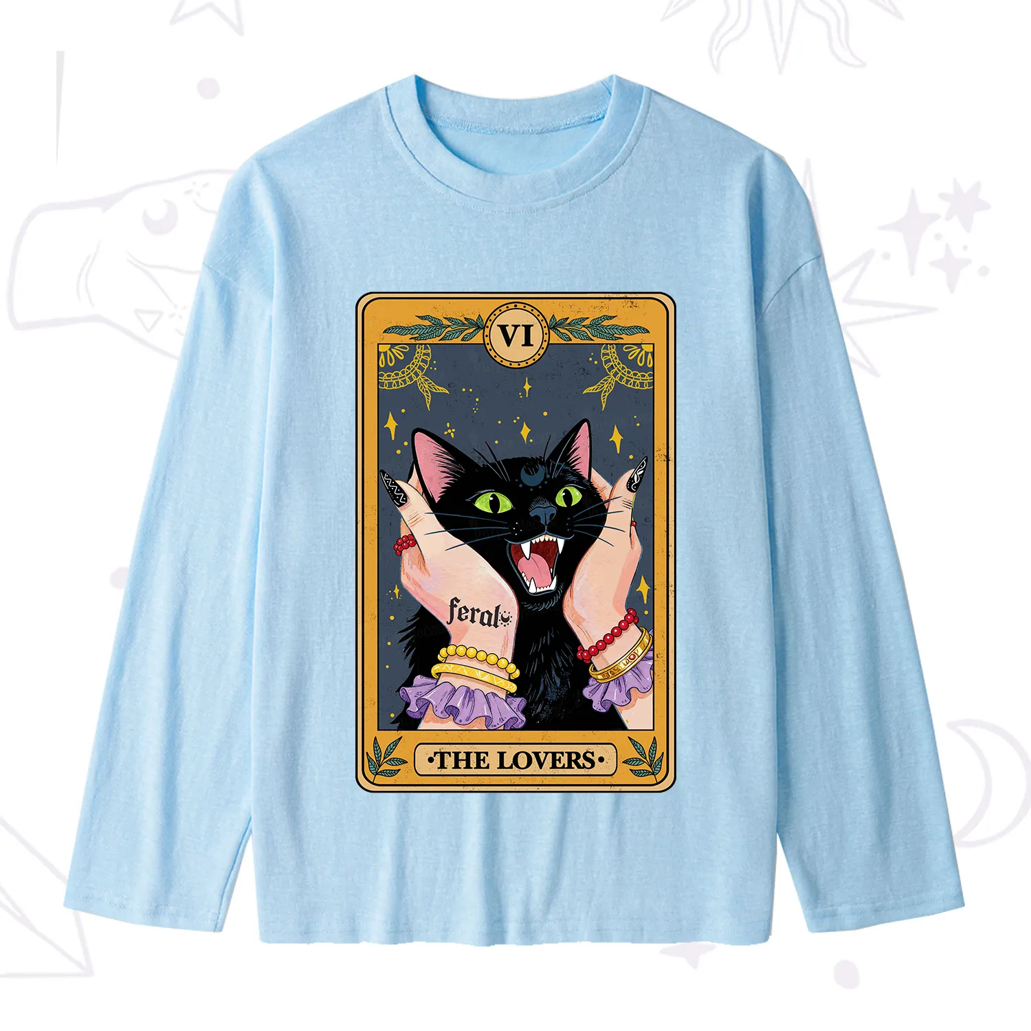 Purplehecate The Lovers Tarot Feral Cat Slub Long Sleeve T-Shirt