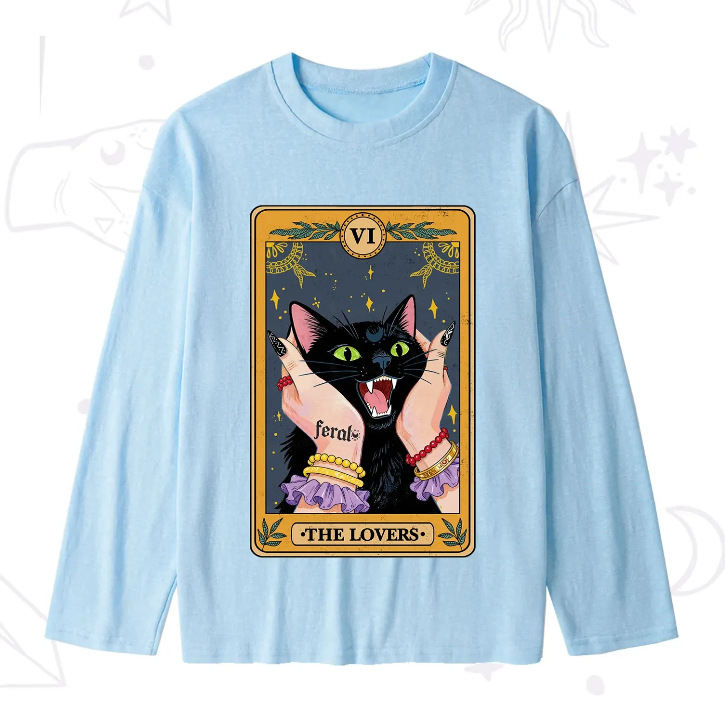 Purplehecate The Lovers Tarot Feral Cat Slub Long Sleeve T-Shirt