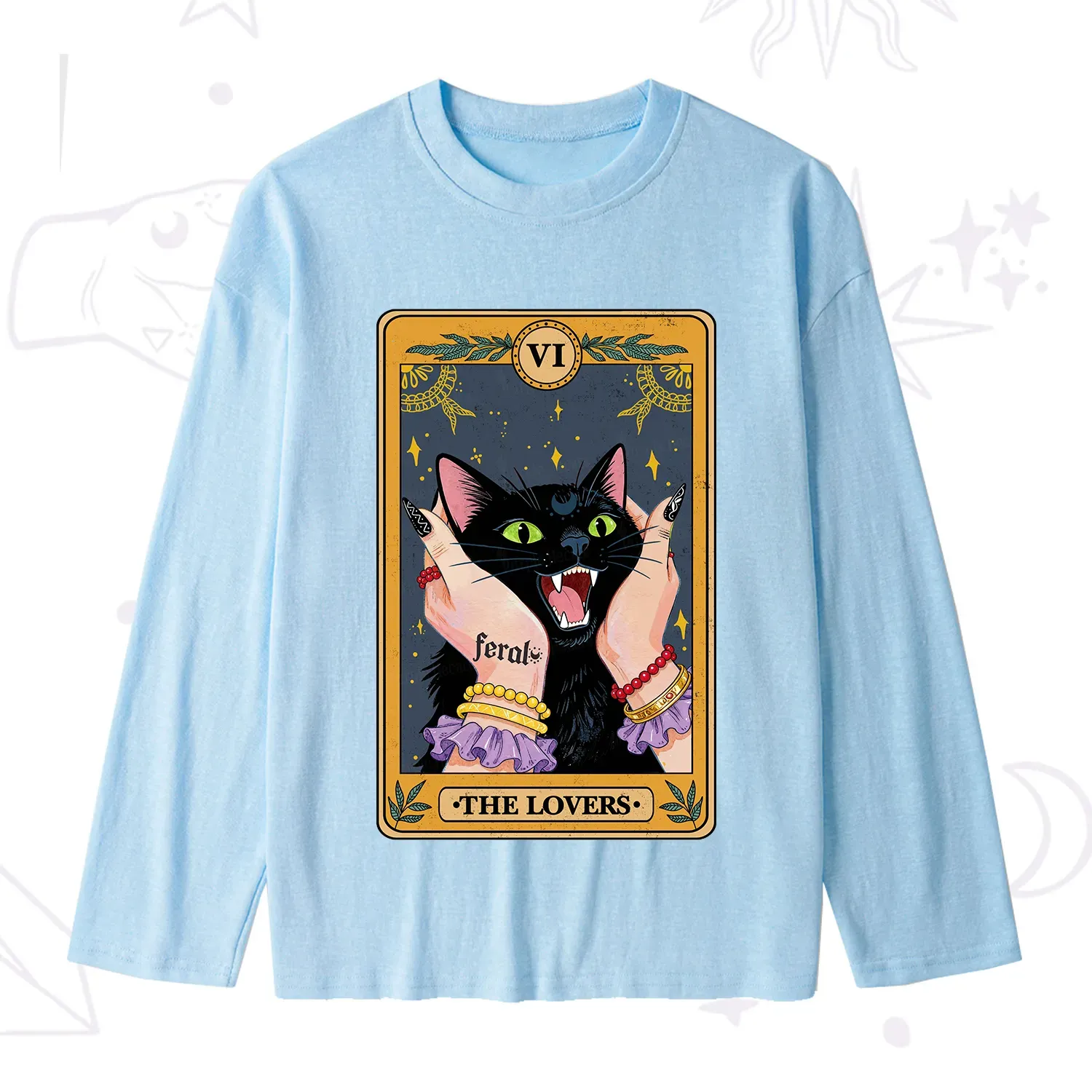 Purplehecate The Lovers Tarot Feral Cat Slub Long Sleeve T-Shirt