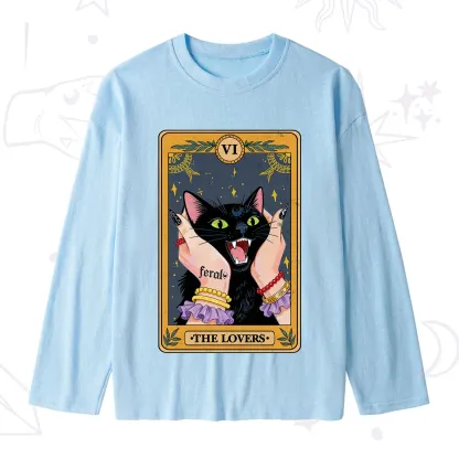 Purplehecate The Lovers Tarot Feral Cat Slub Long Sleeve T-Shirt