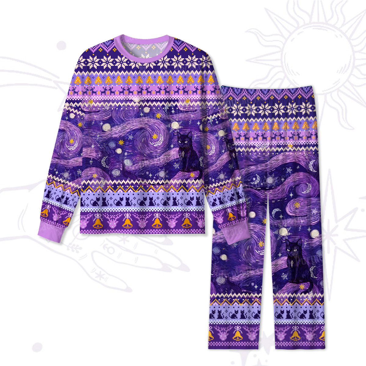 Purplehecate Mystic Cat Beneath the Cosmic Veil Christmas Pajamas
