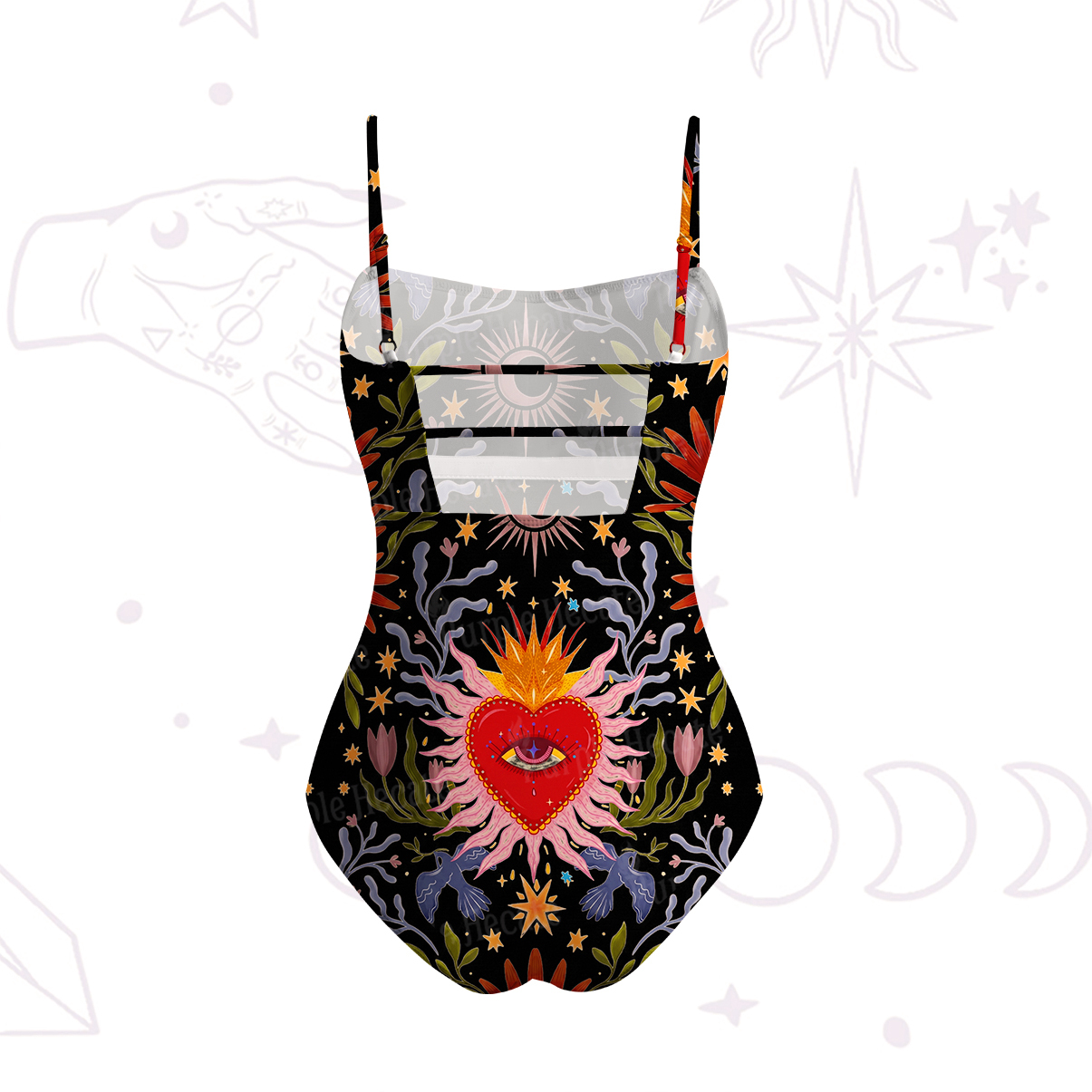 Purplehecate Sacred Flame Heart Slim-Strap Swimsuit
